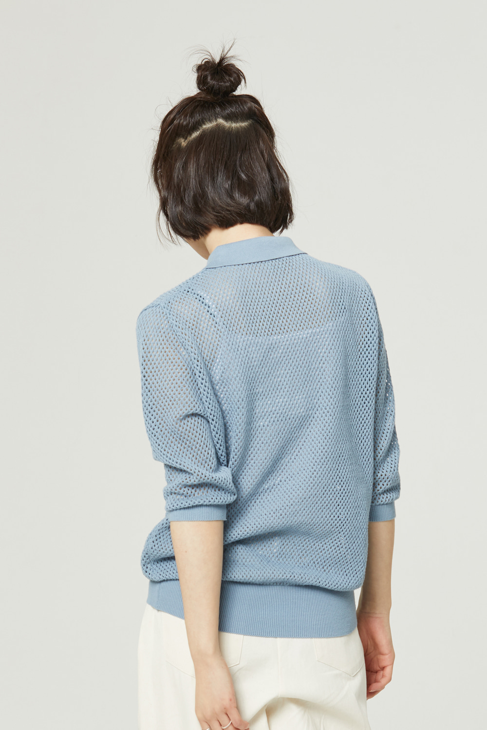 COTTON PUNCHING KNIT SHORT SLEEVE_skyblue