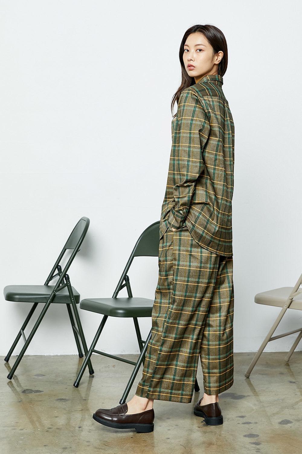 DEEP-TUCK TROUSERS_yellow check