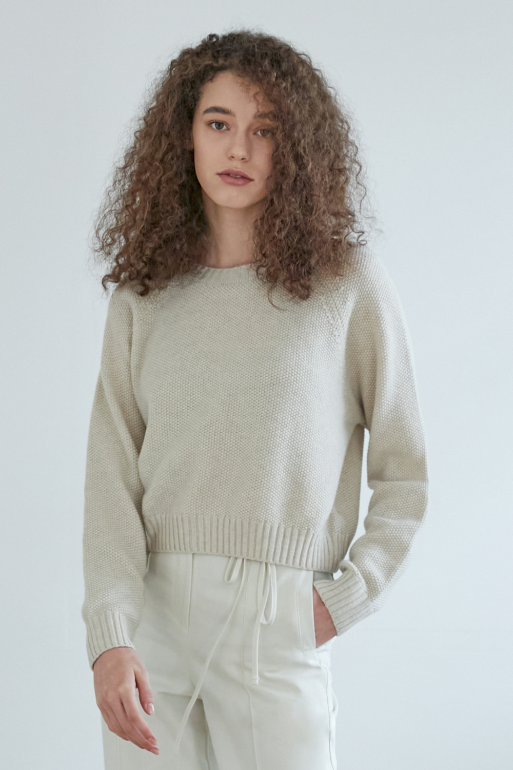 CASHMERE CROPPED KNIT_Oatmeal