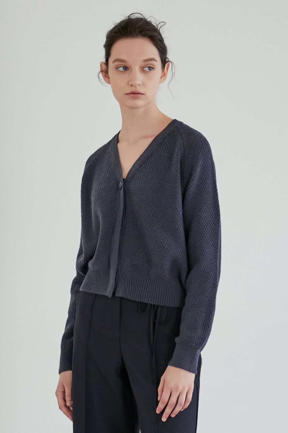 CASHMERE HIDDEN CARDIGAN_French charcoal