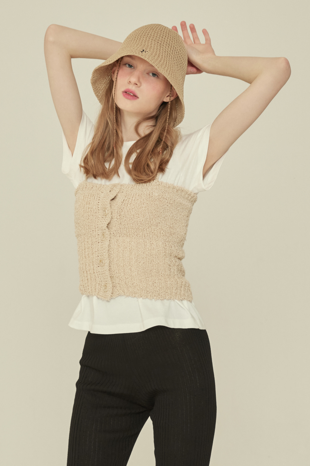 KNIT BUTTON BUSTIER_Ivory